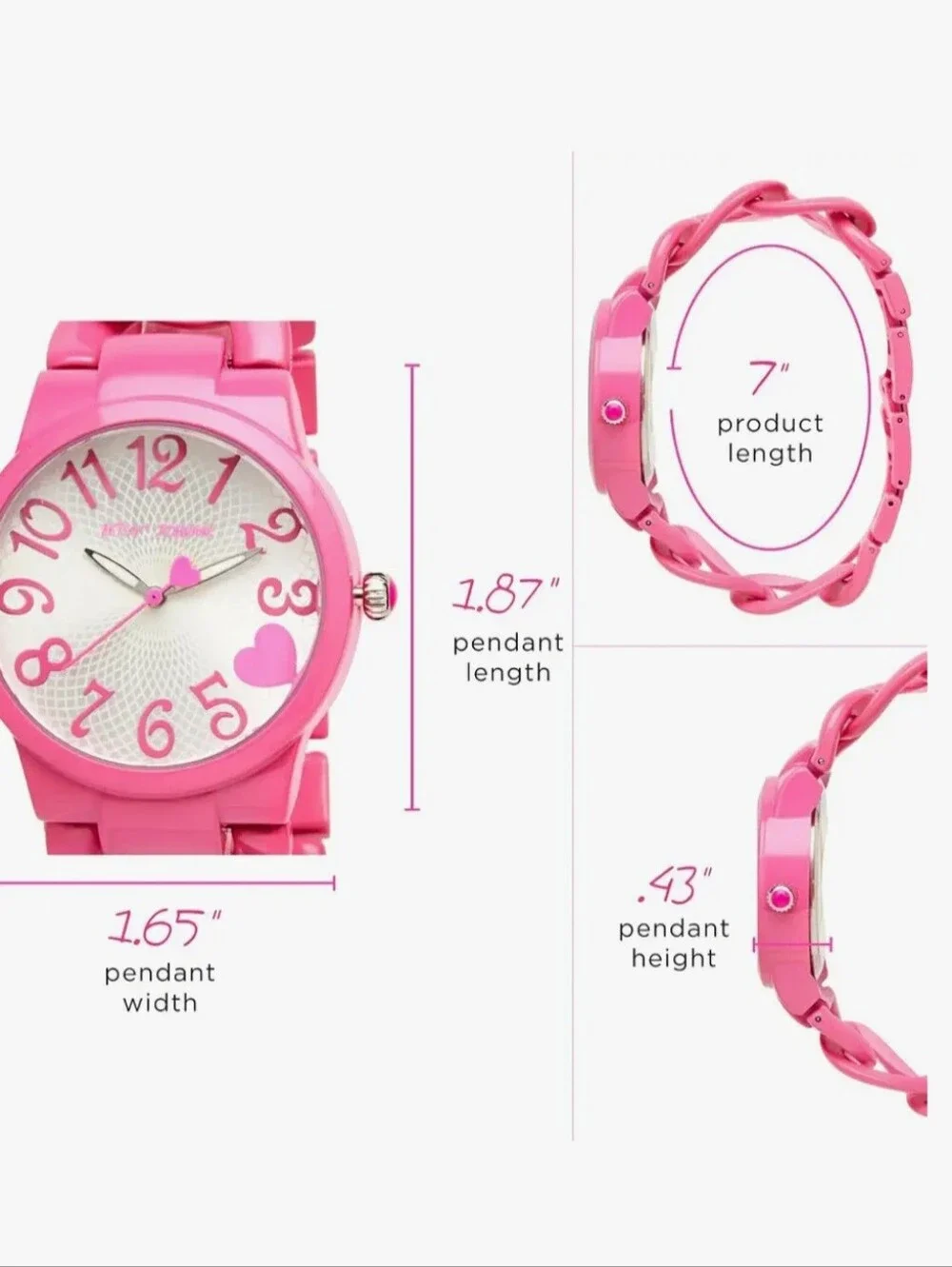 Betsey Johnson Watch Curb Chain Wristwatch Quartz Movement Pink Strap Works